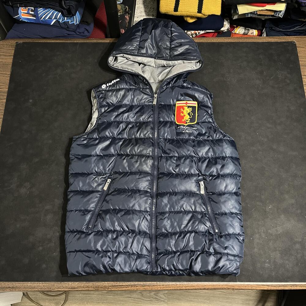 Genoa Soccer Lotto Jacket Vest Mens XS Blue Hooded Puffer Il Club Piu Italia